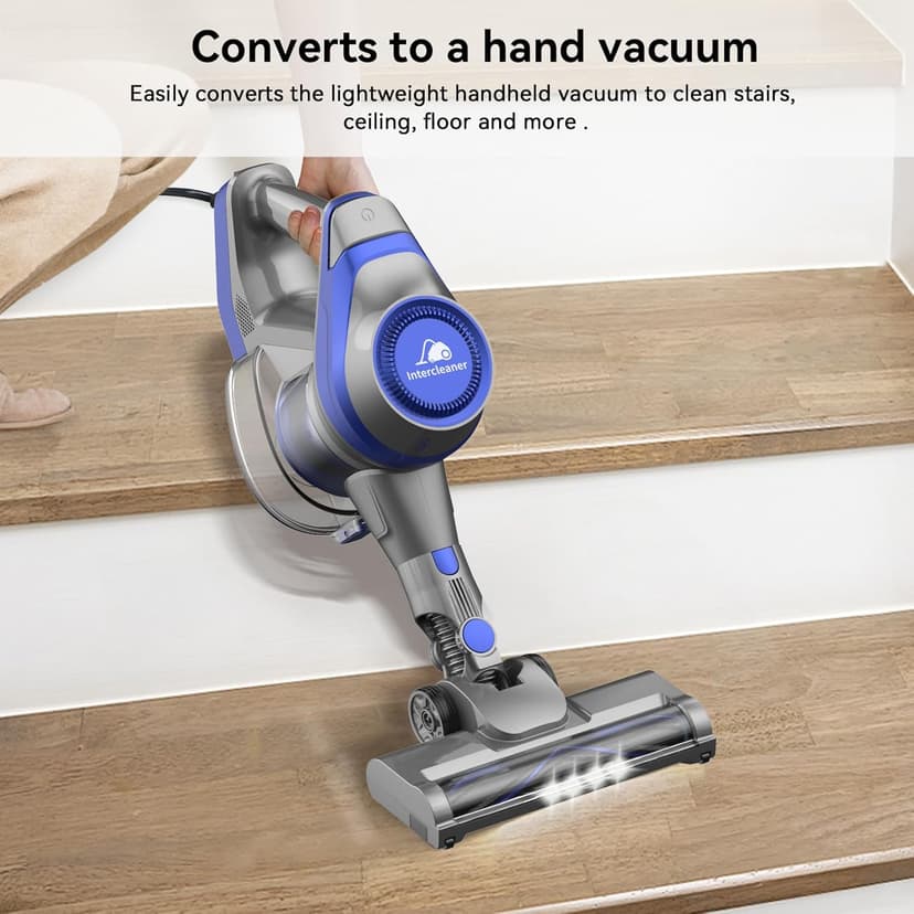Intercleaner 23Ft Corded Vacuum Cleaner, with LED Headlights & Large Dust Cup, Powerful Suction for Hard Floors & Carpets, Adjustable Stick, Perfect for Pet Hair, Wall Mount Storage