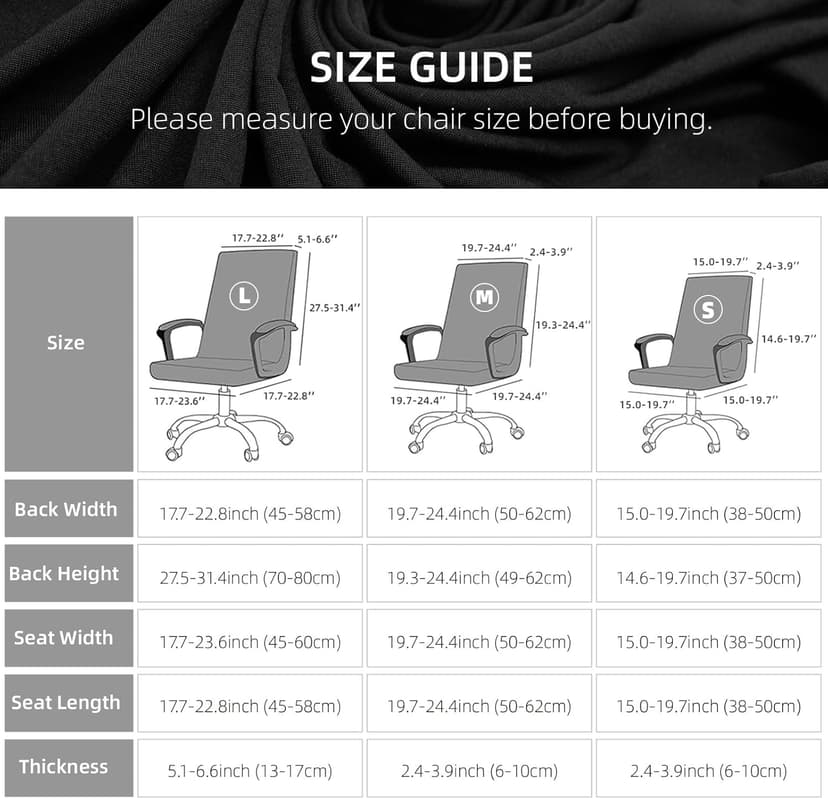 Water Resistant Stretch Computer Office Chair Cover with Durable Zipper Universal Washable Removable Spandex Rotating Boss Chair Slipcovers Anti-dust Soft Desk Chair Seat Protector for Dogs Cats Pets