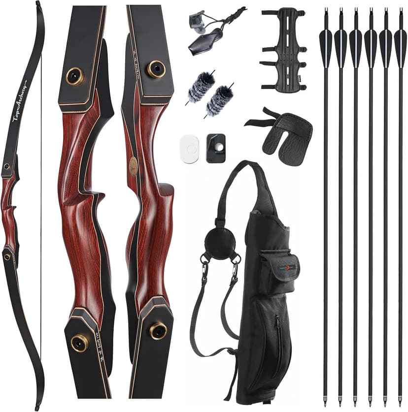 TOPARCHERY Archery 60" Takedown Hunting Recurve Bow and Arrow Set for Adults Practice Competition Longbow Kit 30-50lbs with 6pcs Arrows Right Hand Black