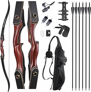 TOPARCHERY Archery 60" Takedown Hunting Recurve Bow and Arrow Set for Adults Practice Competition Longbow Kit 30-50lbs with 6pcs Arrows Right Hand Black