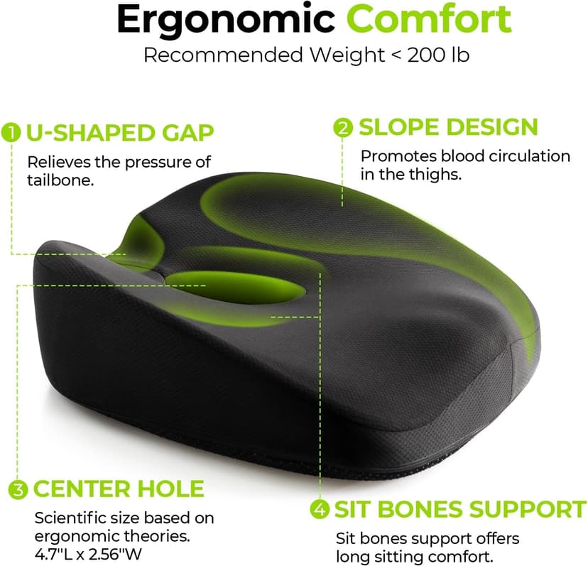 AUVON Innovative Donut Pillow Hemorrhoids Scientific Center Hole and Tailbone Cutout, Orthopedic Pain Relief Donut Seat Cushion for Coccyx, Sciatica, Postpartum Pregnancy, After Surgery Sitting Relief