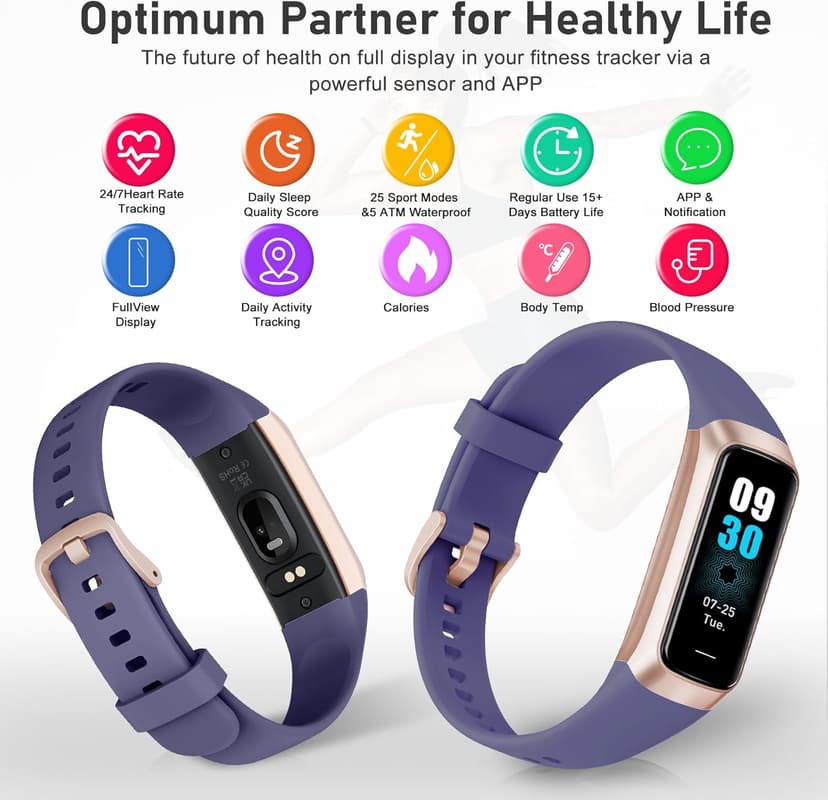 Fitness Tracker with Step Counter/Calories/Stopwatch, Activity Tracker, Health Tracker with Heart Rate Monitor, Sleep Tracker,1.10''AMOLED Touch Color Screen, Pedometer Watch for Women Men