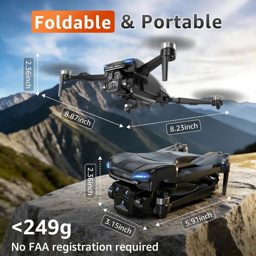 GPS Drone with Camera for Adults - 4K Drone with 4.5” FPV Screen Controller, 60 Min Flight, Brushless Motor Foldable Quadcopter, Auto Return, Follow Me, 3 Speed Modes for Beginners - Gift Under 249g
