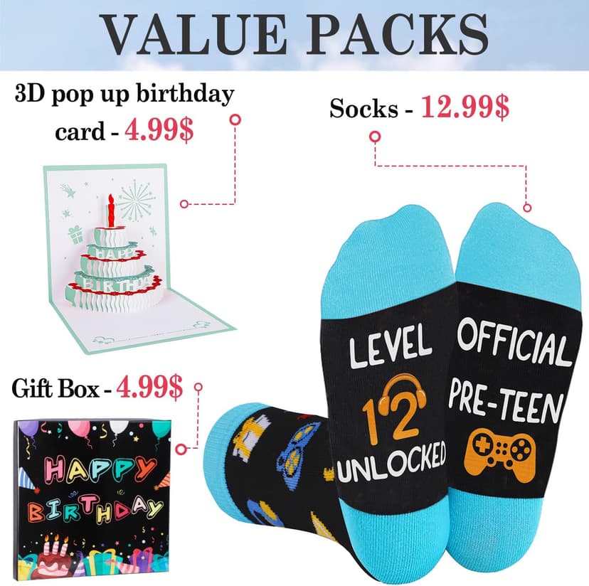 Juesly Birthday Gifts for Boys, 5-18 Years Old Sock for Boys, Presents for 5-18 Year Boy B0DLBBHX51