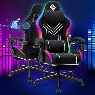 HOFFREE RGB Gaming Chair with Music Rhythm LED Lights and Bluetooth Speakers Fabric Ergonomic Game Chair 155° Reclining Computer Chair with Footrest Video Game Chairs for Adults Gaming & Office Black