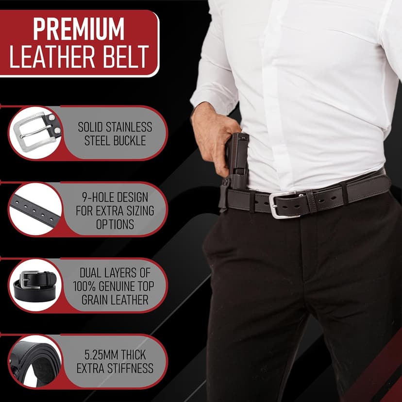 VICI Tactical Men's Steel Core Leather Gun Belt for Concealed Carry