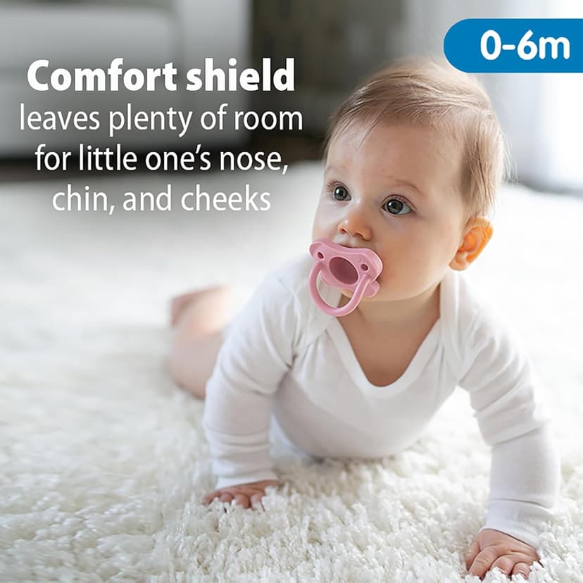 Dr. Brown's Happy Paci 100% Silicone Baby Pacifier, Contoured One-Piece Design, Light Pink/Pink/White, 0-6m, BPA-Free, 3-Pack