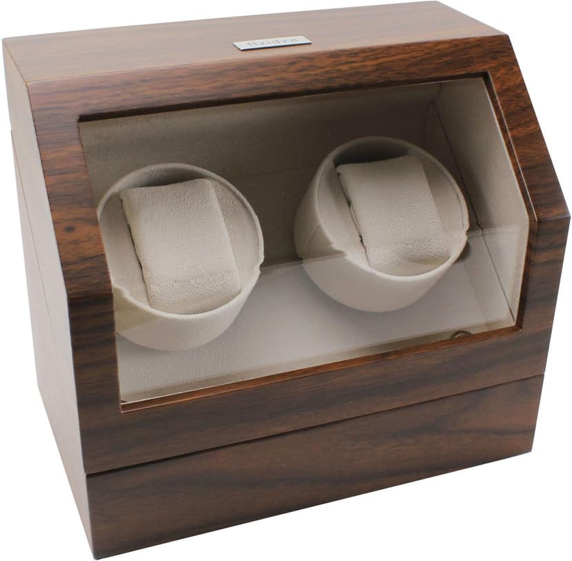 Heiden Double Watch Winder in Walnut - Automatic Watch Window for 2 Watches - Japanese Motor - Zero Magenetization - Use Batteries or Adapter Dual Watch Winder for Automatic Watches for Rolex