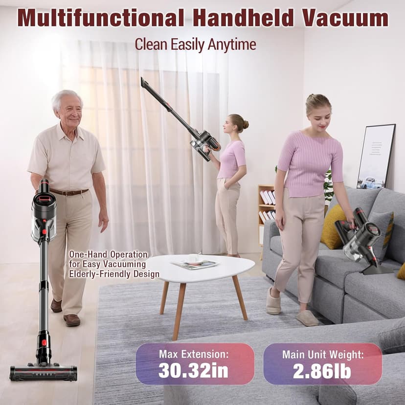 Cordless Vacuum Cleaner, 450W/40Kpa Stick Vacuum with Powerful Suction, 50Min Vacuum Cleaner for Home, Anti-tangle and 1L Dust Cup, 8 in 1 Lightweight Vacuum for Hardwood Floor Carpet Pet Hair