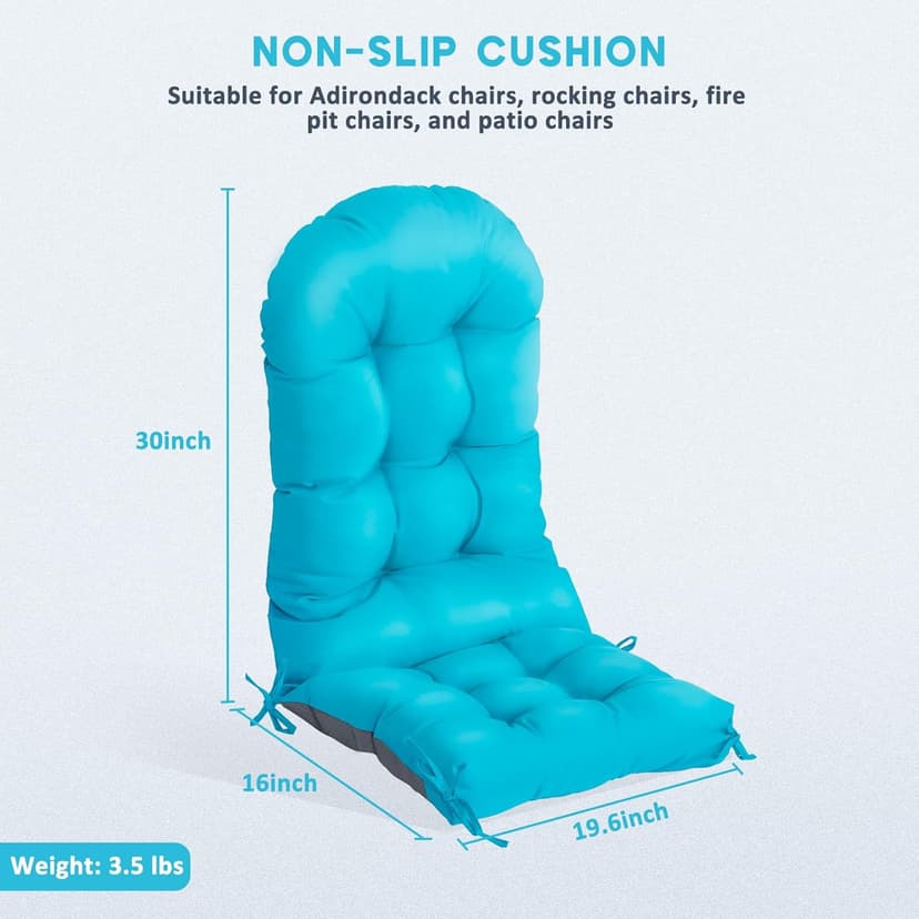 nalone 2 Pack Adirondack Cushion Rocking Chair Cushions High Back Adirondack Chair Cushion with Ties Patio Cushions for Outdoor Furniture (2 Pack, Blue)