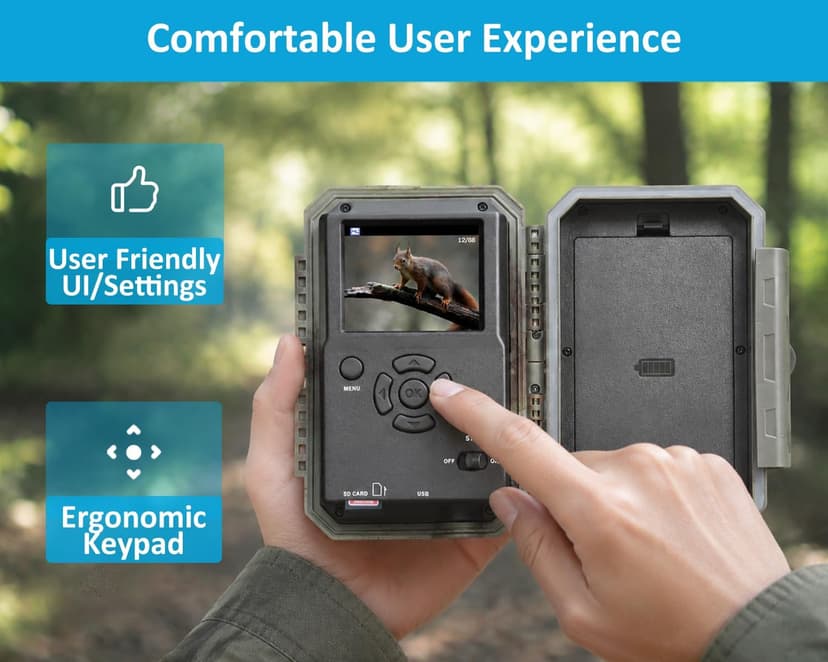 GardePro E5S Trail Camera (Non-Cellular, Non-WiFi), 64MP Photo & 1296P HD Video, 0.1s Trigger, 100ft No-Glow Night Vision, Motion Activated Wildlife Camera