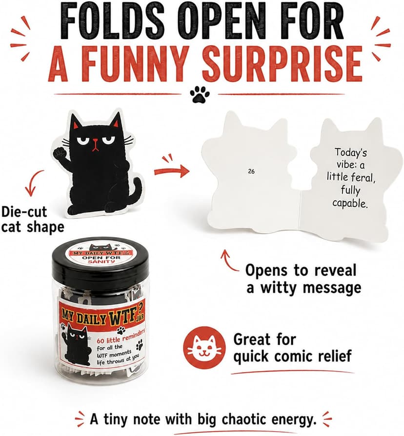 My Daily Jar with 60 Cards, Funny Affirmation Cards for Women Men, Funny Gifts for Women, Gag Gifts for Friends, Coworkers, Gift for Black Cat Lovers B0GVY2G1SX