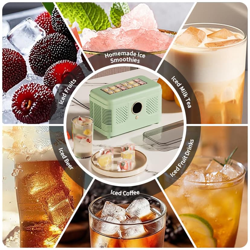 Portable Ice Maker, Fast Ice Making, Quiet, Energy-Efficient, with Ice-Cubes Detachment Rack and Removable Top Cover, Ice Makers Countertop for Home, Office, Parties, Camping, Travel