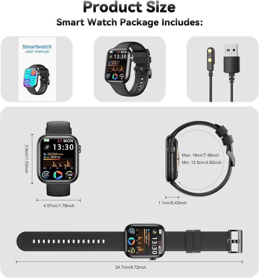 Smart Watch for Men Women(Answer/Make Call), 1.83" Fitness Watch with Heart Rate/Blood Pressure/Blood Oxygen, Pedometer, Sleep Tracker,120+ Sport Modes, IP68 Waterproof Fitness Tracker for Android iOS