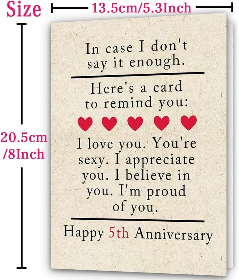 5 Year Anniversary Card Gifts for Him Her,Happy 5th Anniversary Card for Woman Men,Wood Anniversary Cards Gifts for Husband Wife,5th Wedding Anniversary Cards