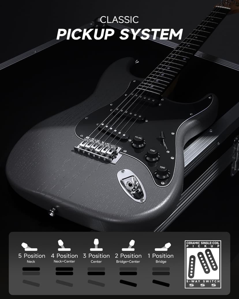 DONNER DST-80 Electric Guitar 39” Beginner Electric Guitar Kit with Amp, Classic SSS Pickup Complete with Gig Bag, Tuner, Capo, Strap, Picks, and Free Online Lessons