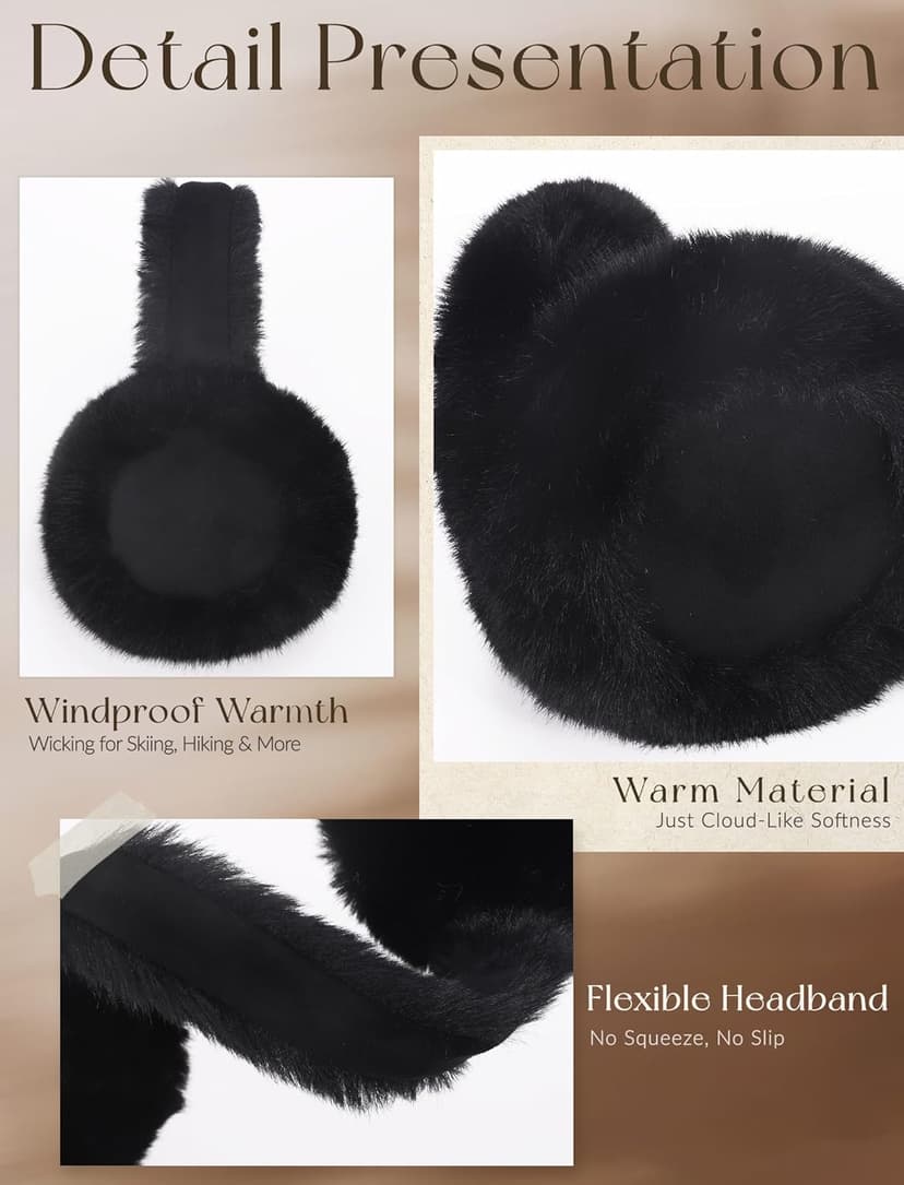 VEKDA Ear Muffs for Winter Women Fuzzy Ear Warmers Foldable Cute Earmuffs