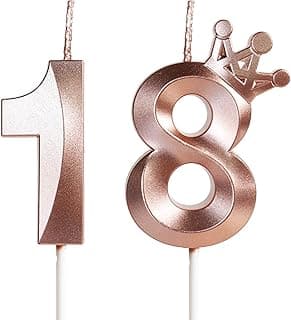 18th Birthday Candles for Cake, Number 18 Rose Gold Candles with Crown, 3D Design Birthday Cake Topper for Girl Women Birthday Party Wedding Anniversary Celebration Decorations Supplies