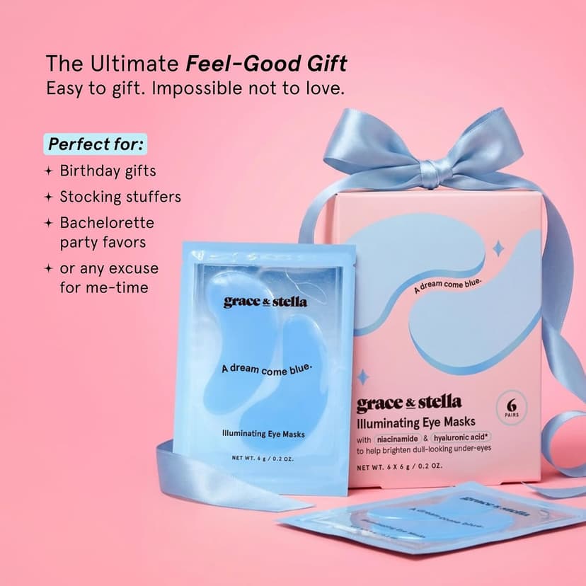 grace & stella Award Winning Under Eye Mask Reduce Dark Circles, Puffy Eyes, Undereye Bags, Wrinkles, Gel Under Eye Patches, Small Gifts for Women, Gifts Under 10 Dollars, Vegan (6 Pairs, Blue) B0C4G16NBX