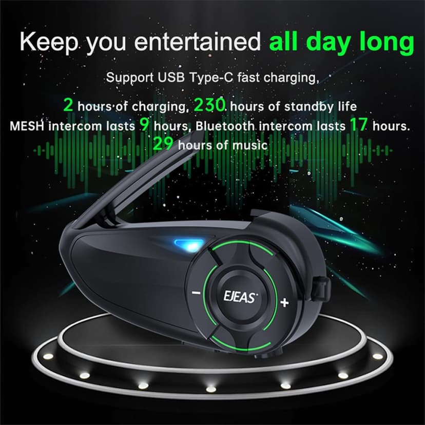SolaMr Q8 Motorcycle Helmet Bluetooth Headset, 230hours Standby, 6 Riders Mesh Communication Systems with Audio Multitasking, Music Sharing, Noise Cancellation, FM Radio, Loud Interphone -2 Pack