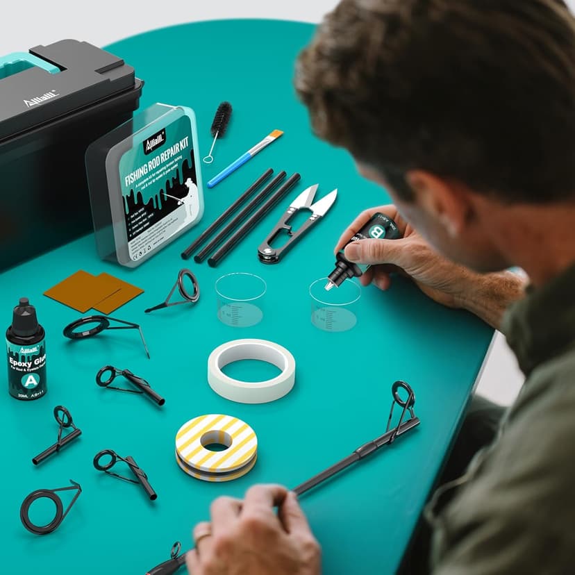Ailiaili Fishing Rod Repair Kit - 3-IN-1 Fishing Pole Complete Supplies Kit for Rod Tips, Fishing Rod & Guide Eyelets Replacement, with Epoxy Glue, Wrapping Thread and Other Fishing Accessories & Gear