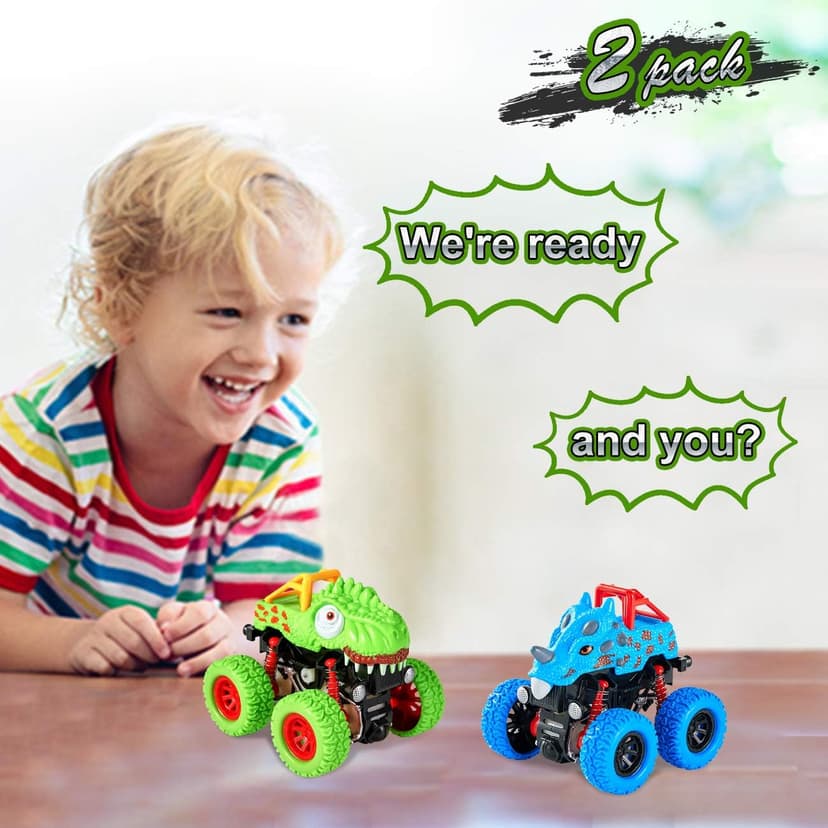 LODBY Dinosaur Toys for 2 3 4 5 Year Old Boys - Monster Truck Toys for Toddlers Boys Ages 2-4-6 - Push and Go Cars Dinosaur Toys for Kids 3-5 Year Old Boy Christmas Birthday Gifts