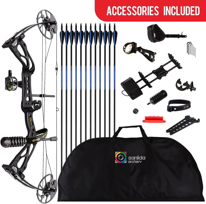 Sanlida Archery Dragon X8 RTH Compound Bow Package for Adults and Teens,18”-31” Draw Length,0-70 Lbs Draw Weight,up to IBO 310 fps,No Bow Press Needed,Limited Life-time Warranty,RH Only