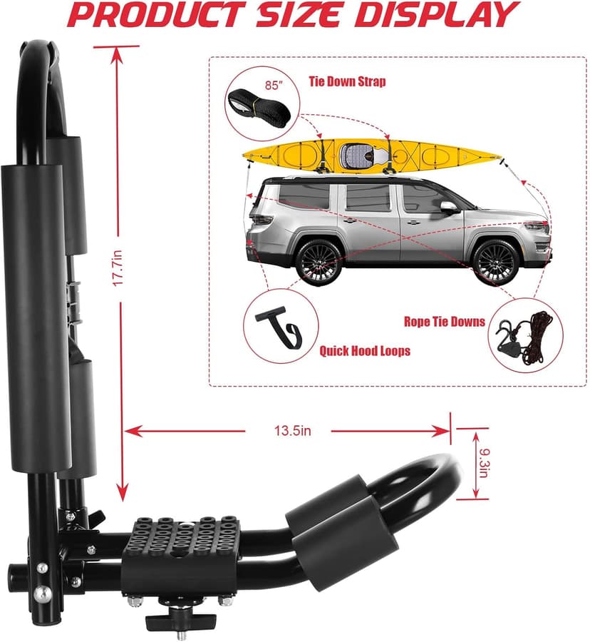 FORWODE Premium Kayak Roof Rack, 2 Pair J-Bar Roof Rack, Folding Adjustable Rack, Heavy Duty Kayak Roof Carrier 2 Kayak, Canoe, SUV, Surfboard on SUV, Car and Truck Crossbar