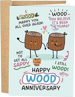 Funny 5th Anniversary Card for Him Her, Pun Wood Anniversary Card for Husband Wife, 5 Years Married Cards Gift