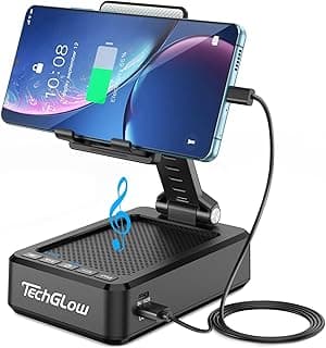TechGlow Foldable Cellphone Stand with Bluetooth Speaker and Power Bank Birthday Gifts for Men Women Mother Father Boy Girl Teens Cool Tech Gadgets