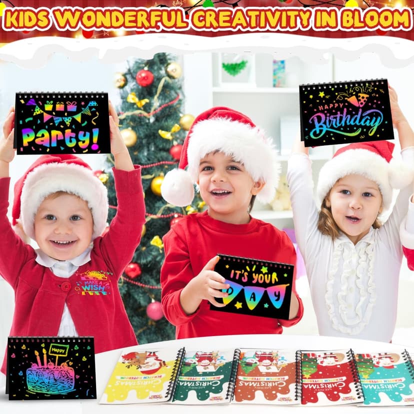 Party Favors for Kids: 24 Pack Christmas Rainbow Scratch Art Notebook Classroom School Supplies Bulk for Girls Boys Goodie Bags Stuffers, Return Gifts for Birthday Party Gift Kid Crafts