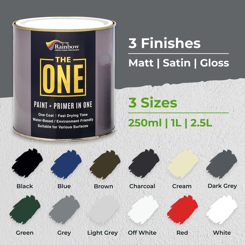 THE ONE All-In-One Paint & Primer - Dark Grey Matte, 8.5 Fl Oz/250ml Sample | 1 Coat Formula | Easy Indoor & Outdoor Decorating for Home & Garden Walls, Floors & Furniture | Water-Based & Low VOC