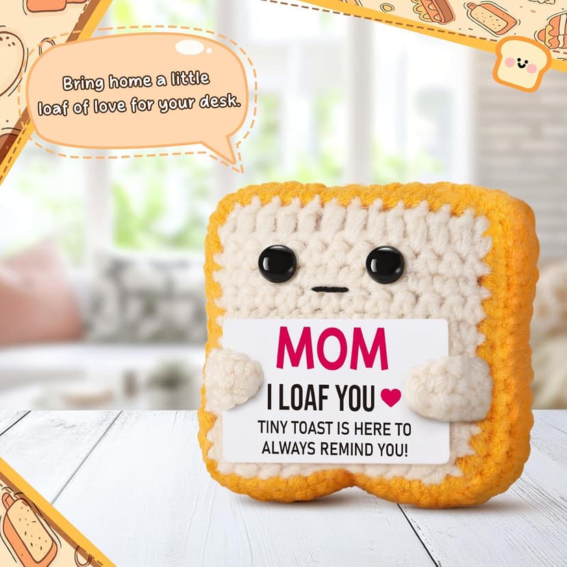 Mothers Day Pun Gift for Mom from Daughter Son- Handmade Cute Loaf Crochet Toast - I Love You Funny Presents for Moms Bonus Mamas Mother-in-Law Birthday, Valentine's Christmas Stocking Stuffers B0F2STWR98