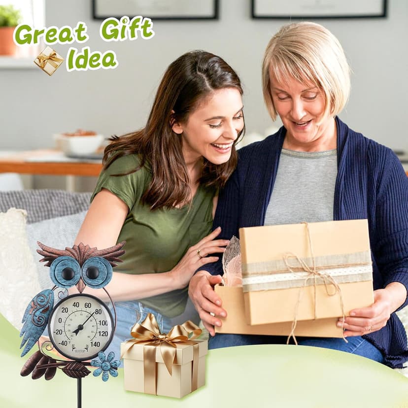 No Battery Needed Garden Stake Wall Art Gifts Idea Waterproof MUMTOP Outdoor Thermometer, Owl Outside Decor for Patio, Yard and Garden B09XB9V83S