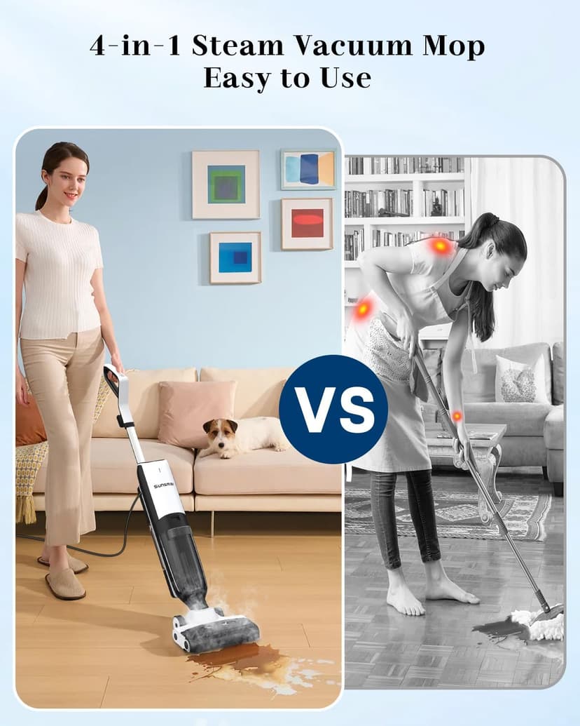 4-in-1 Steam Vacuum Mop Self-Cleaning Wet Dry Vacuum for Hardwood Floors Carpets 212°F High-Temperature Steam with LED Display