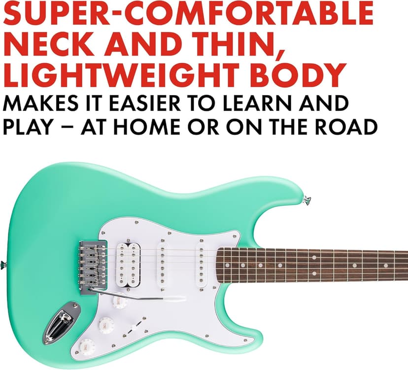 Fender Squier Debut Series Stratocaster HSS Electric Guitar, Beginner Guitar, 2-Year Warranty, Includes Free Lessons, Sea Foam Green with Satin Urethane Finish