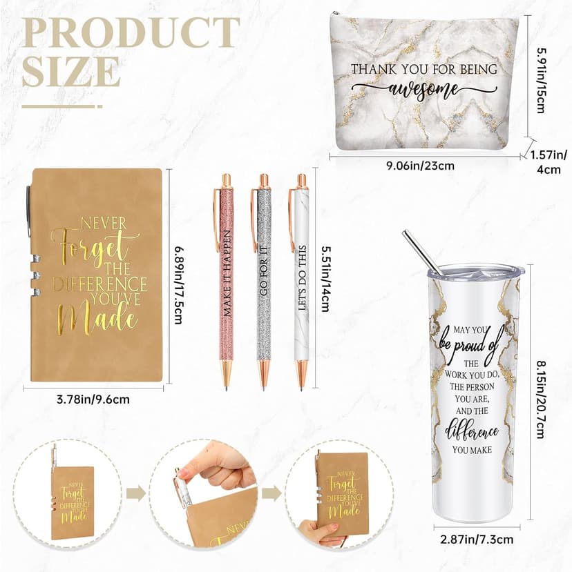 Female Thank You Work Anniversary May You Be Proud 20oz Tumbler Makeup Bag Journal Gift for Boss Teacher Custodian Customer Domensi 6 Pcs Employee Appreciation Gift Set for Women, White B0CHYMKWLB