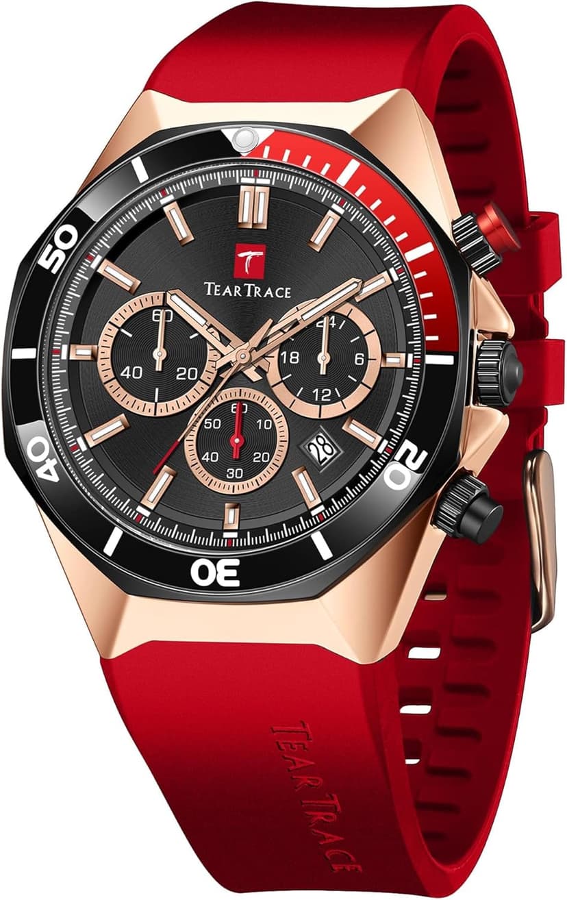 TEARTRACE Watches for Men Luxury Quartz Casual Chronograph 3ATM Waterproof Sport Wrist Watches Multifunctional with Silicone Strap Mens Watches
