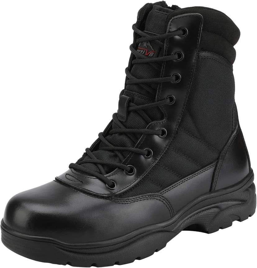 NORTIV 8 Men's Military Tactical Work Boots Side Zipper Leather Motorcycle Combat Boots Trooper