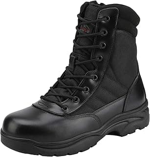 NORTIV 8 Men's Military Tactical Work Boots Side Zipper Leather Motorcycle Combat Boots Trooper