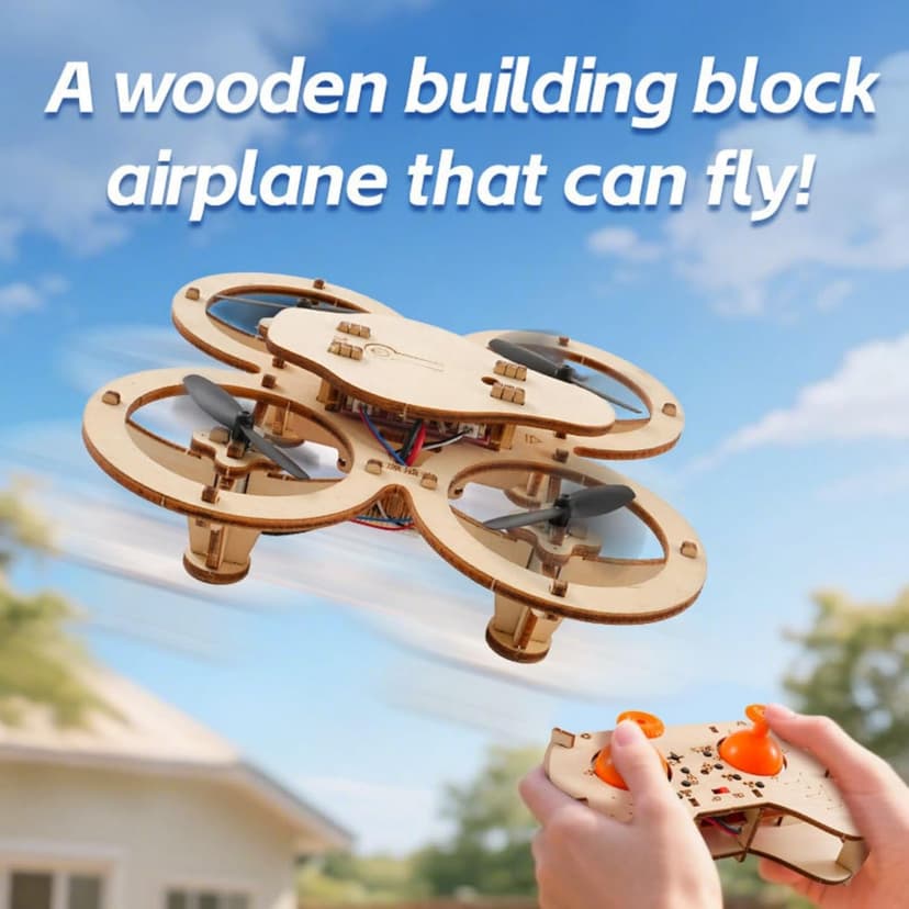 DIY Wooden Drone Assembly Kit, Wooden Drone Building Kit, Remote Control Mini Quadcopters, DIY Assembly Drones with 4-Axis Flight, Creative Building Model for Kids and Adults (1 PCS)