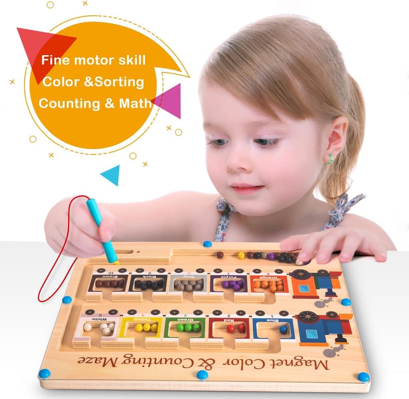 Magnetic Color and Number Maze Board Wooden Montessori Fine Motor Skills Toys for 3 4 Year Old Preschool Learning Activities Classroom Must Haves Sorting Travel Toys for Toddlers Boys Girls