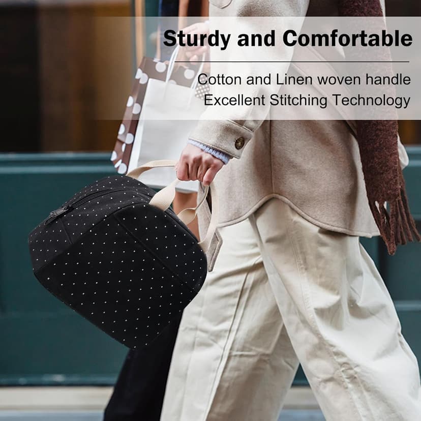 EurCross Upgraded Compact Black Lunch Bag for Girls Women,Canvas Reusable Insulated Polka Dot Lunch Tote Box Bag for Work School