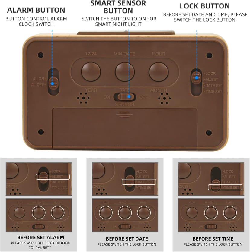 everwood Wooden Digital Battery Operated Alarm Clocks for Bedrooms, Beside, Table, Desk