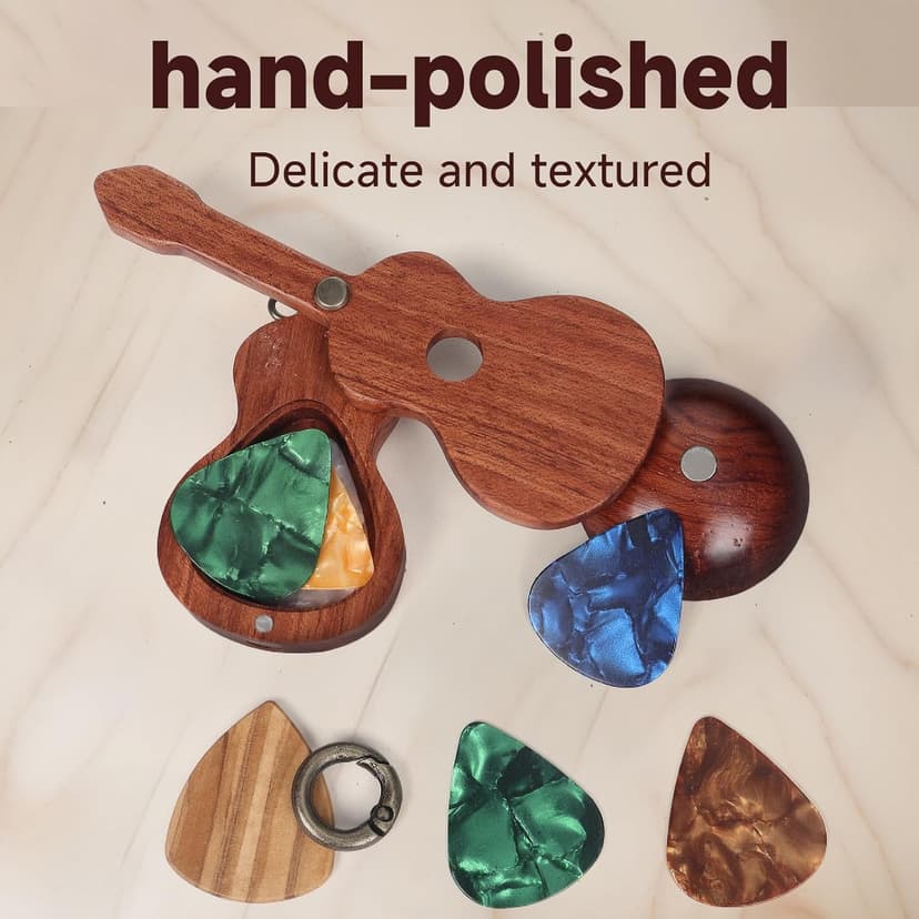 CustomGuitarPlectrumwithBox HomeWoodenDecorativeOrnamentGuitarMusicGiftCarMiniPendantGuitarAccessories Musician'sGuitarPlectrumGiftChristmasUniqueGift (Wood color (flower pear tree))