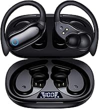 GNMN Active Noise Cancelling Ear Buds Wireless Earbuds 96hrs Playback Bluetooth Headphones Dual Battery Display Stereo Bass Earphones with Earhooks Microphone IPX7 Waterproof for Sports/Workout