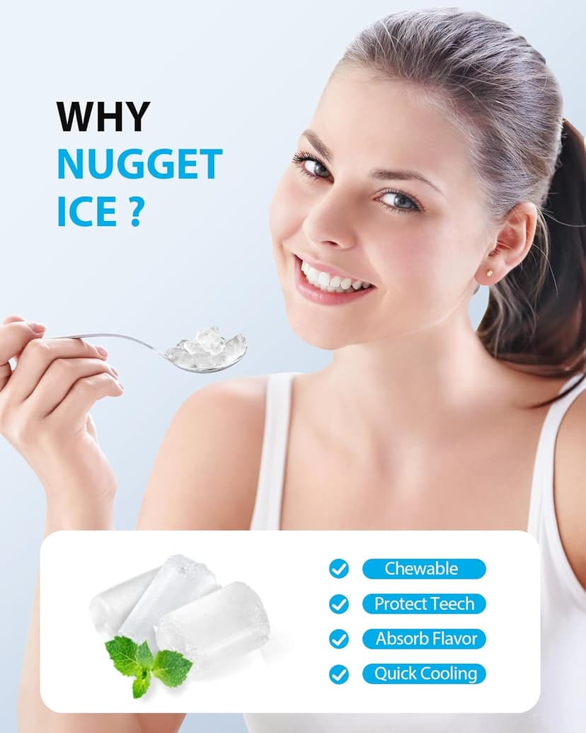 Aeitto Nugget Ice Maker 40Lbs/24H, Countertop Soft Chewable Ice Pebble Ice Machine, One-Click Operation, Auto Self-Cleaning Ice Makers with Scoop&Basket for Home, Office, Kitchen, Party (Black)