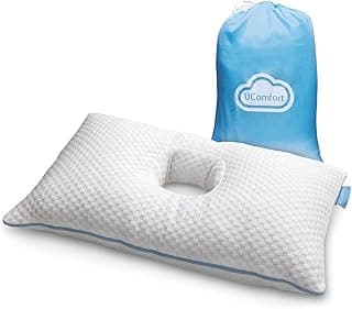 Ear Piercing Pillow for Side Sleepers alleviating Any Ear Pain and Inflammation. Small Sized 10"x18" Ear Pillow with Travel Bag, UComfort
