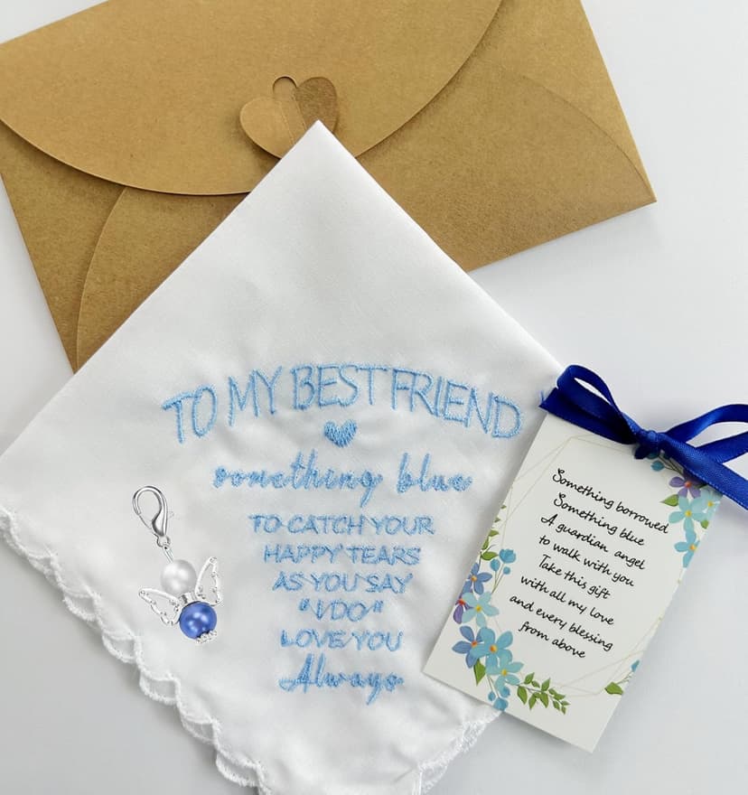 MKISHINE Something Blue for Bride Gift for Bride from Maid of Honor Best Friend Wedding Gift to Bride from Bridesmaid Bridal Blue Handkerchief, Something Blue Angel Gift, Bridal Shower Gift
