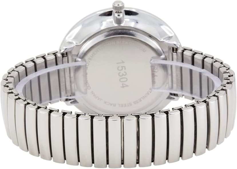 Geneva Blekon Collections Silver Super Large White Face Case Size 43mm EXTRA LARGE Stretch Band Japanese Movement PC21J Fashion Watch